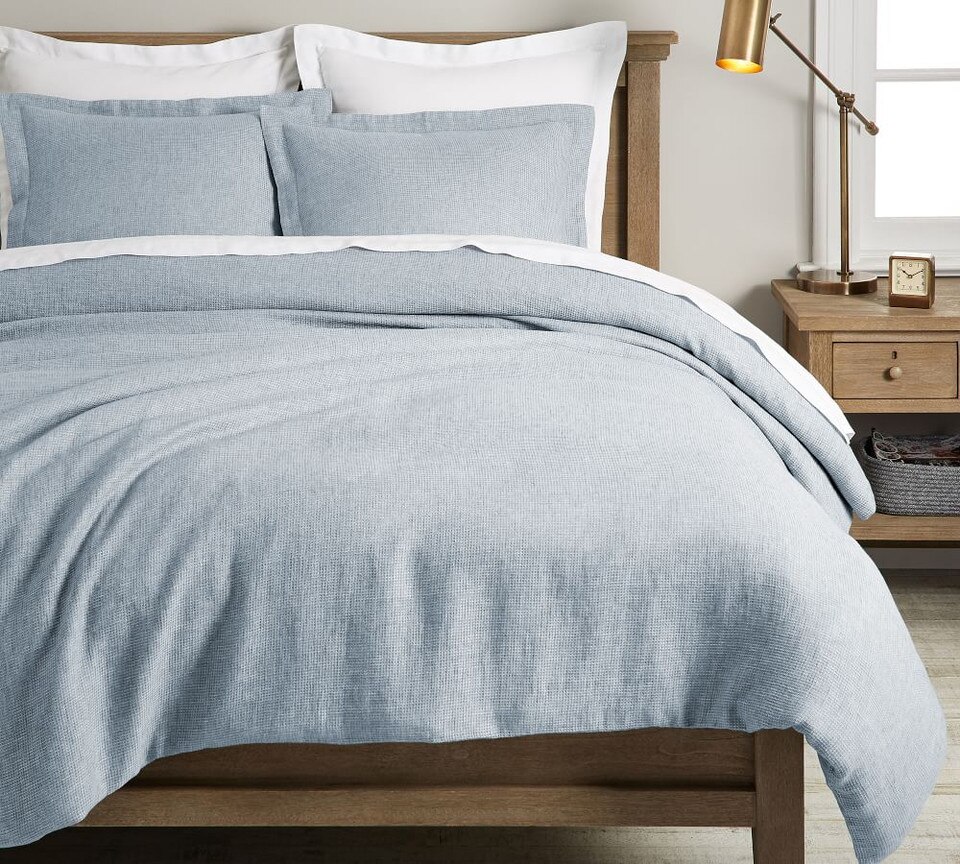 Belgian Flax Linen Waffle Quilt Cover & Pillowcases Chambray